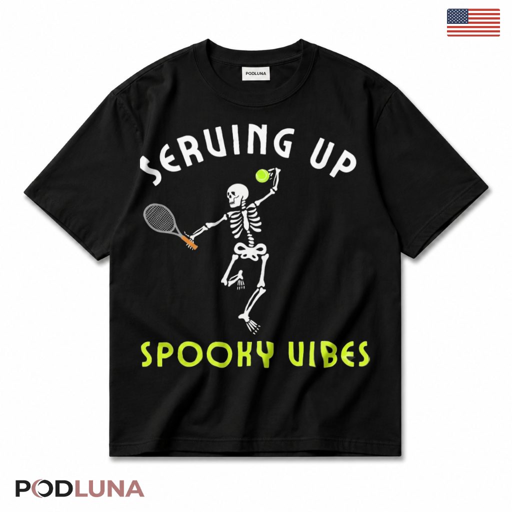 Serving Up Spooky Vibes Tennis Skeleton T-Shirt