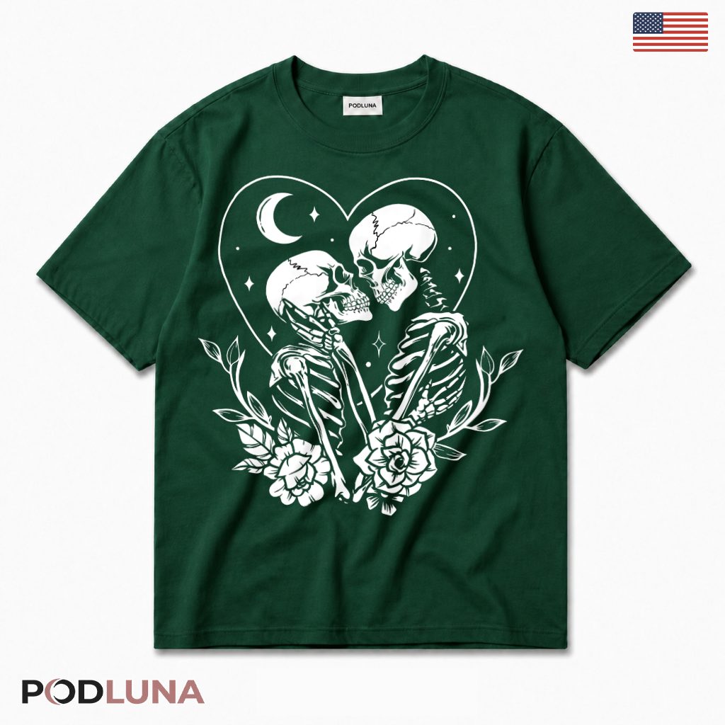 Skeleton Couple Heart Halloween T-Shirt