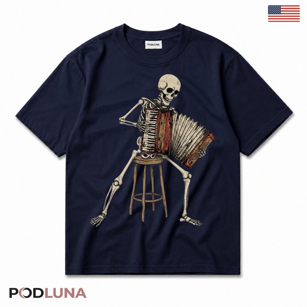 Skeleton Playing Accordion Halloween T-Shirt