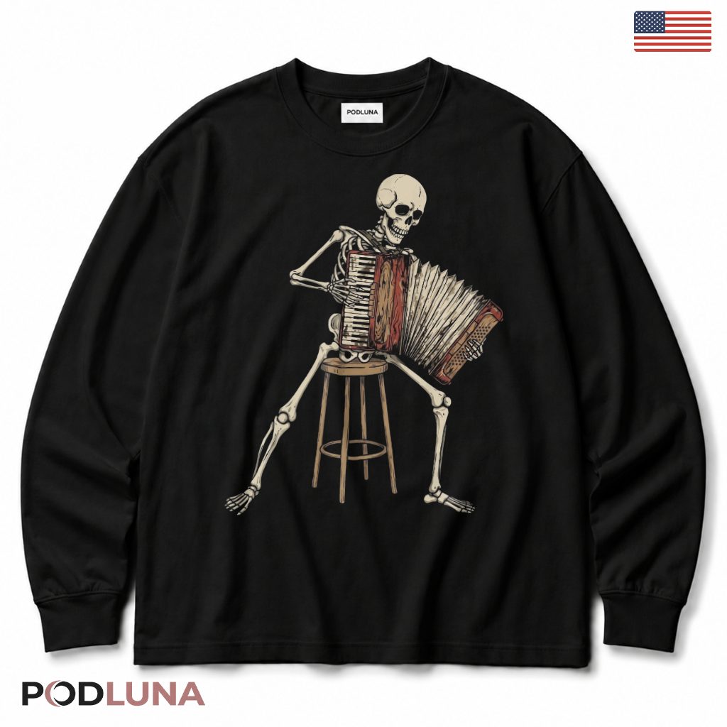 Skeleton Playing Accordion Halloween Long Sleeve Skeleton Playing Accordion Halloween Long Sleeve