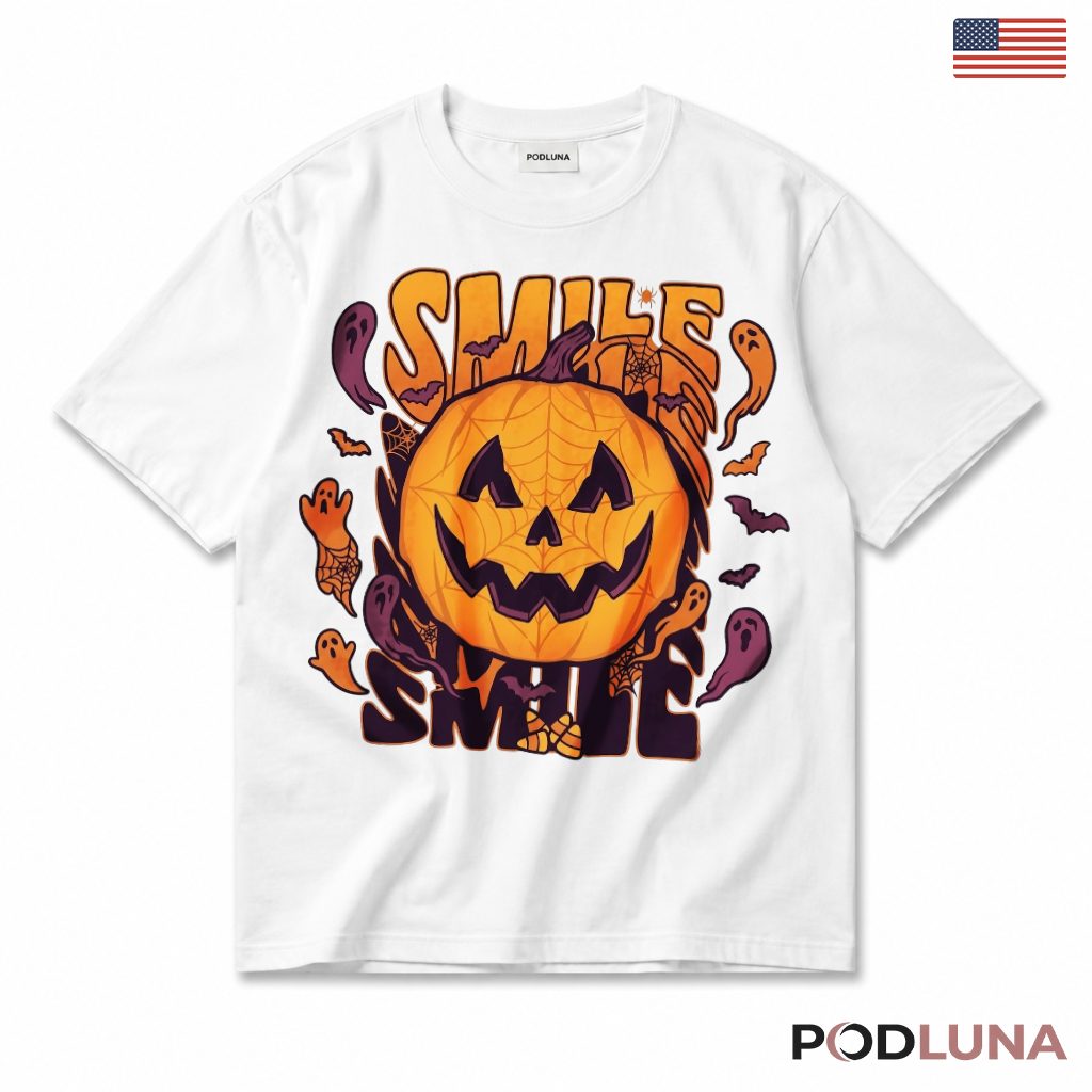 Smile Halloween Jack O Lantern Ghost T-Shirt