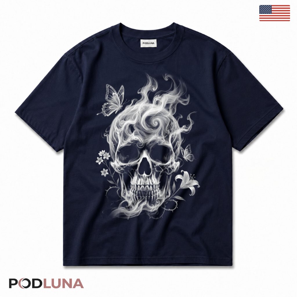 Smoke Skull Butterfly Gothic T-Shirt