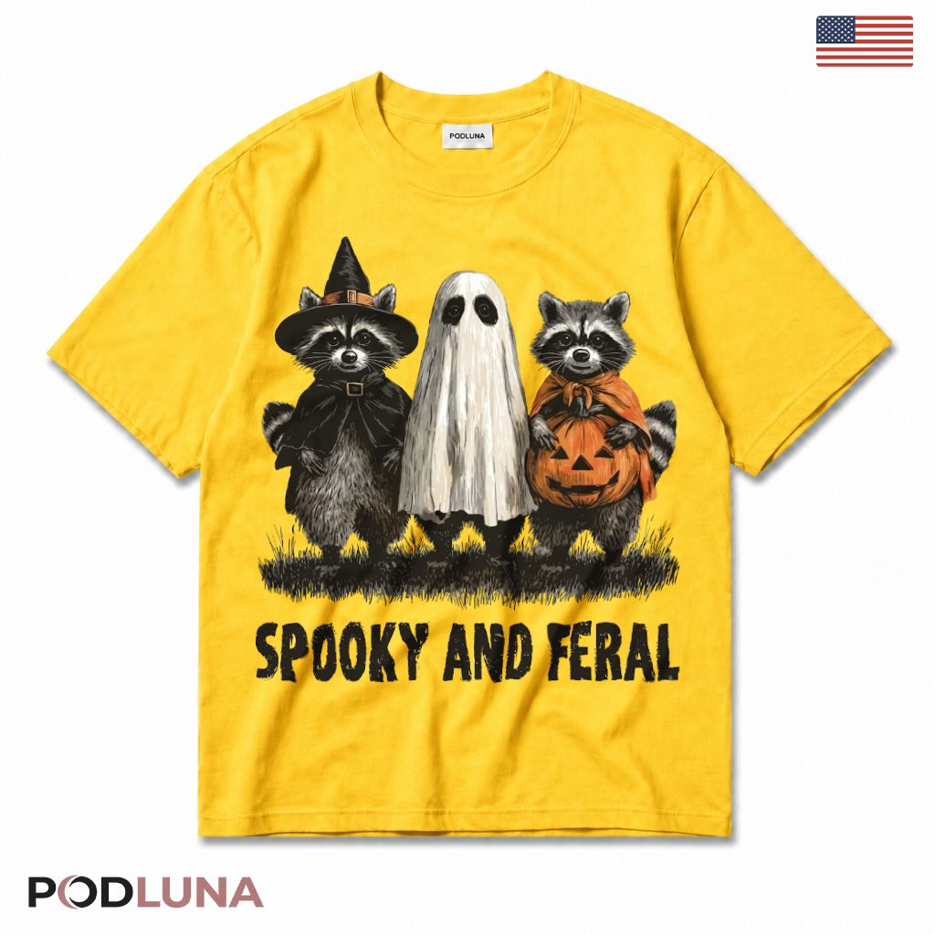 Spooky And Feral Raccoon Ghost Halloween T-Shirt
