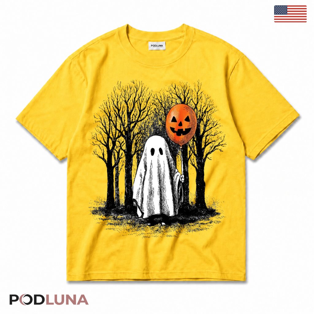 Spooky Forest Ghost Pumpkin Balloon T-Shirt