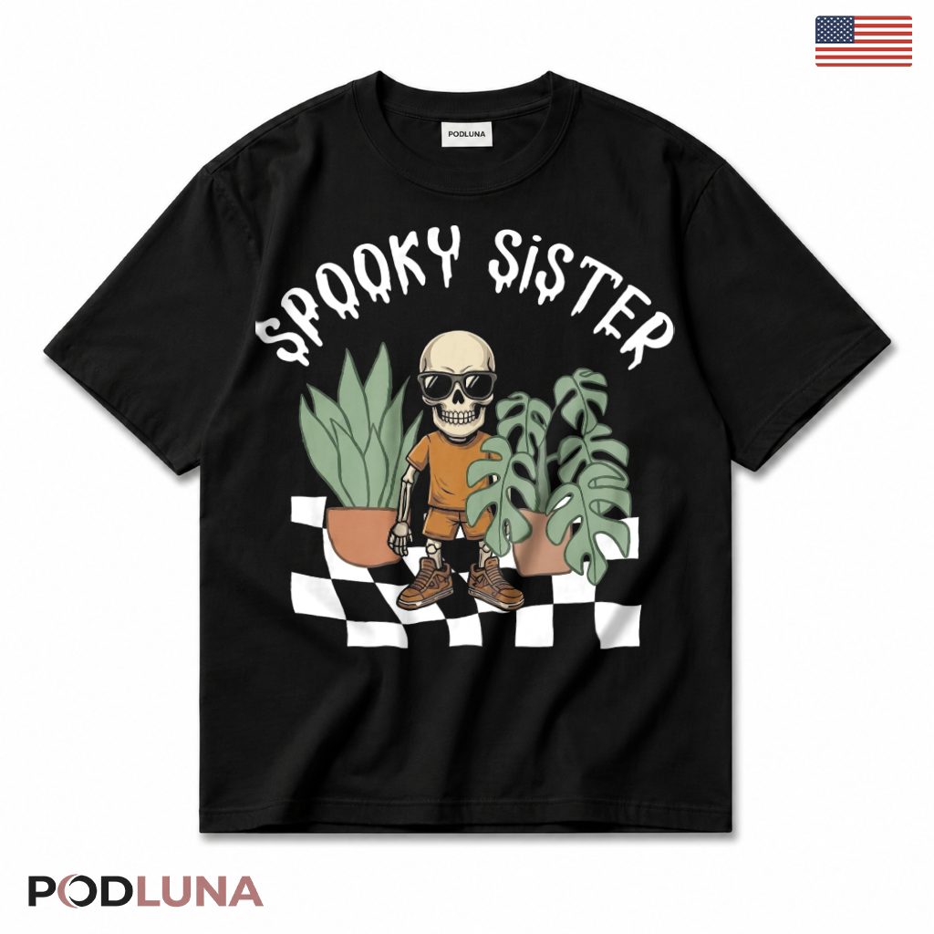 Spooky Sister Skeleton Halloween T-Shirt