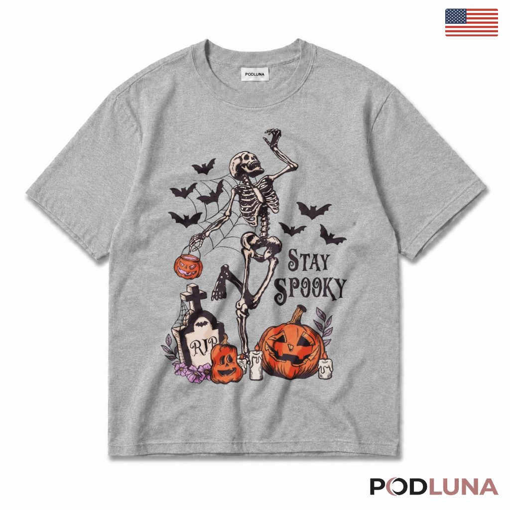 Stay Spooky Skeleton Halloween Pumpkin T-Shirt