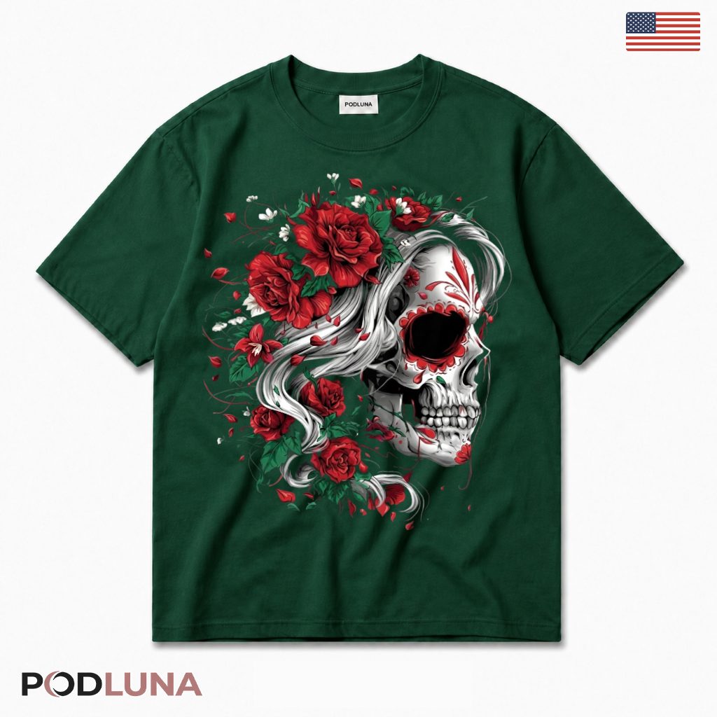 Sugar Skull Rose Dia De Los Muertos T-Shirt