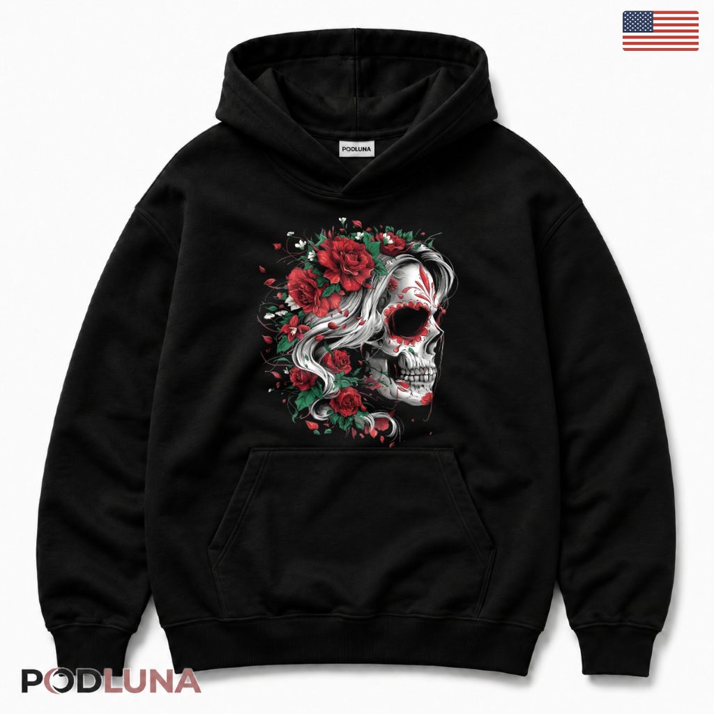 Sugar Skull Rose Dia De Los Muertos Hoodie Sugar Skull Rose Dia De Los Muertos Hoodie