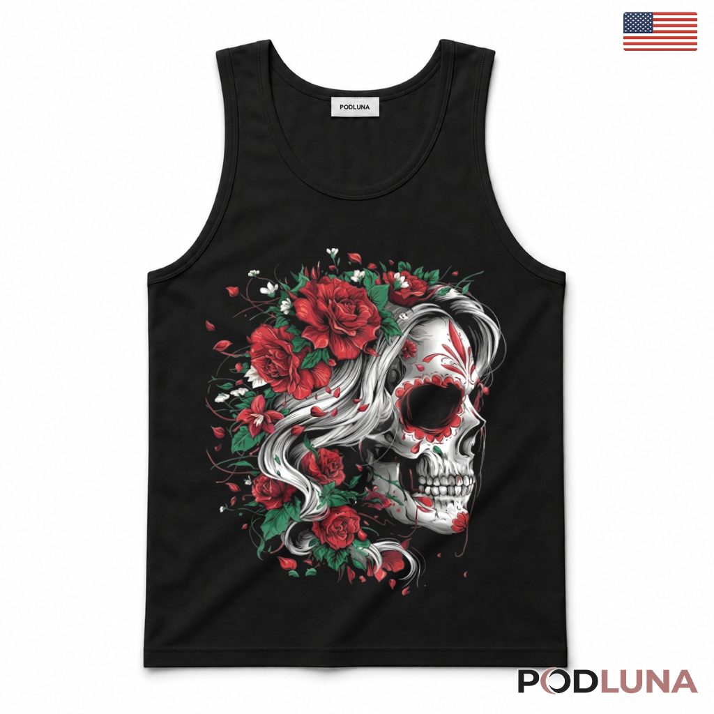 Sugar Skull Rose Dia De Los Muertos Tank Top Sugar Skull Rose Dia De Los Muertos Tank Top