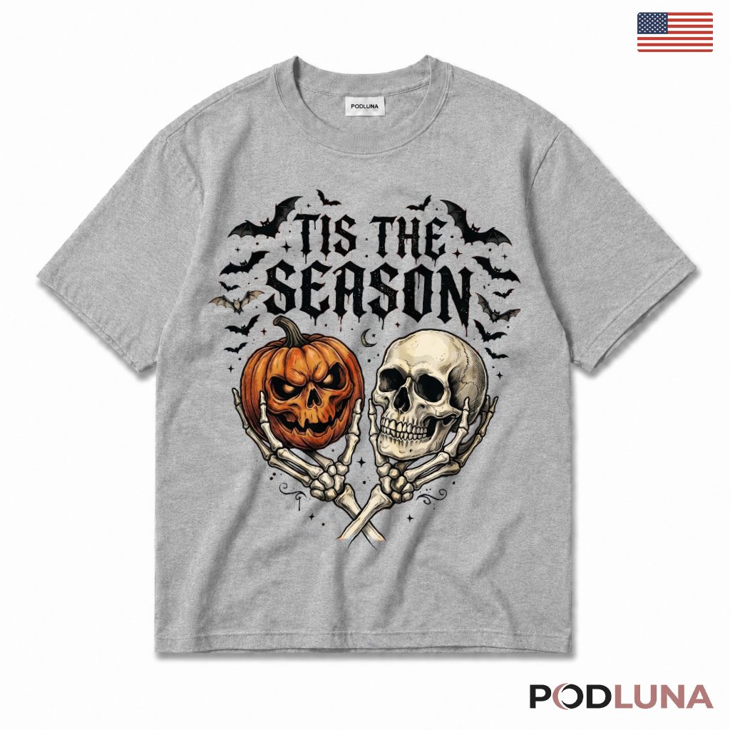 Tis The Season Halloween Skull Pumpkin T-Shirt For Fall