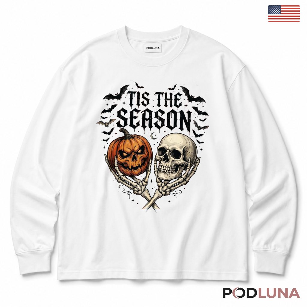 Tis The Season Halloween Skull Pumpkin Long Sleeve For Fall Tis The Season Halloween Skull Pumpkin Long Sleeve For Fall