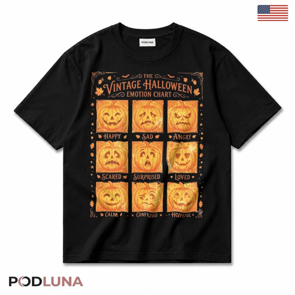 Vintage Halloween Pumpkin Emotion Chart T-Shirt
