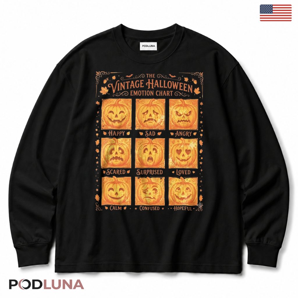 Vintage Halloween Pumpkin Emotion Chart Long Sleeve Vintage Halloween Pumpkin Emotion Chart Long Sleeve