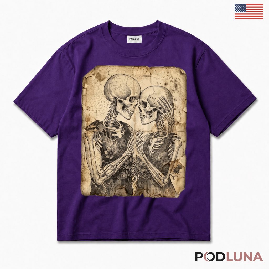 Vintage Skeleton Couple Halloween T-Shirt