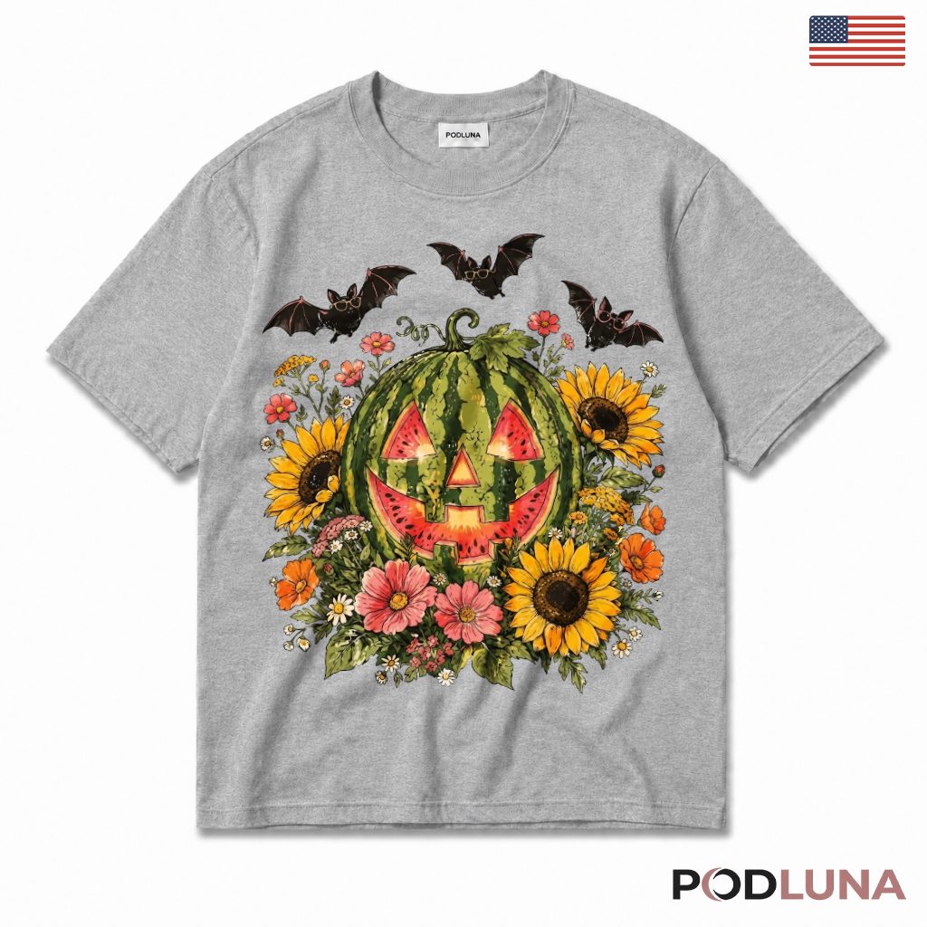 Watermelon Sunflower Jack O Lantern Halloween T-Shirt