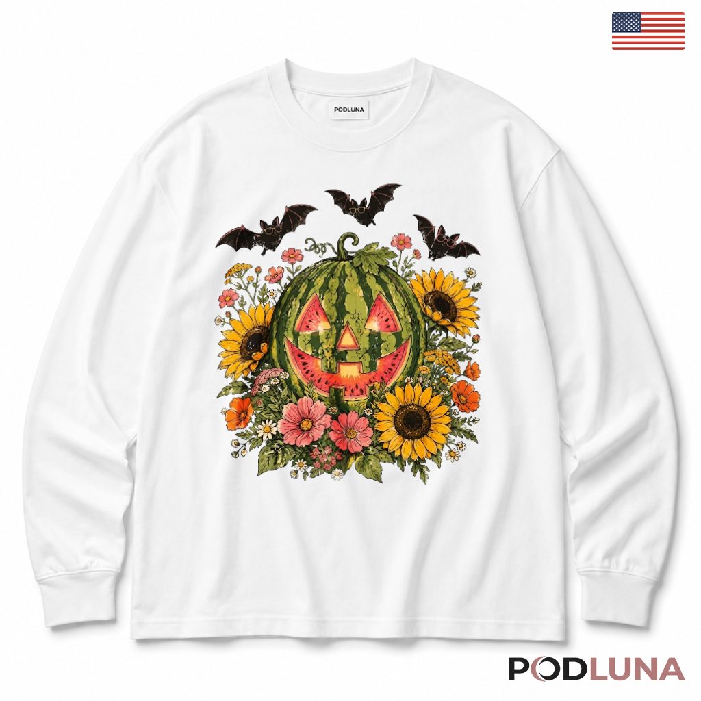 Watermelon Sunflower Jack O Lantern Halloween Long Sleeve Watermelon Sunflower Jack O Lantern Halloween Long Sleeve