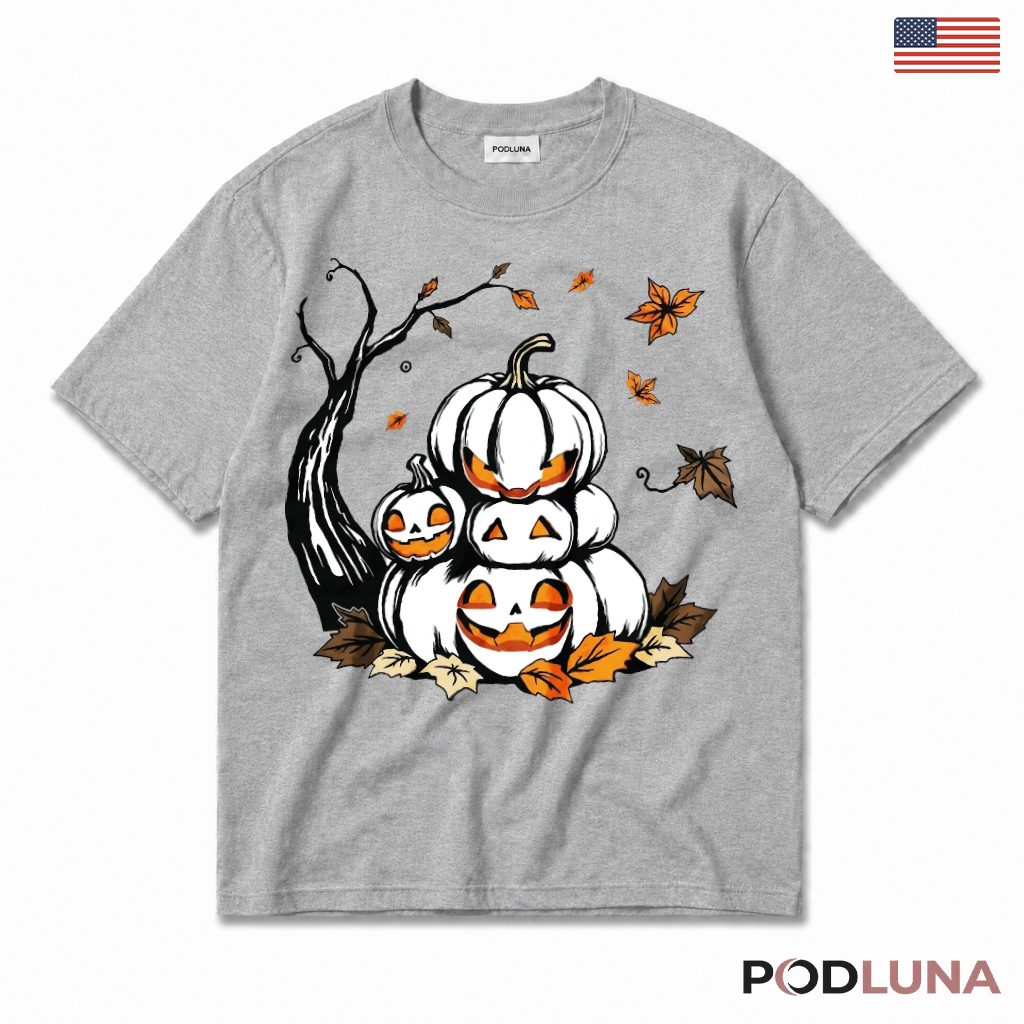 White Pumpkin Stack Halloween T-Shirt