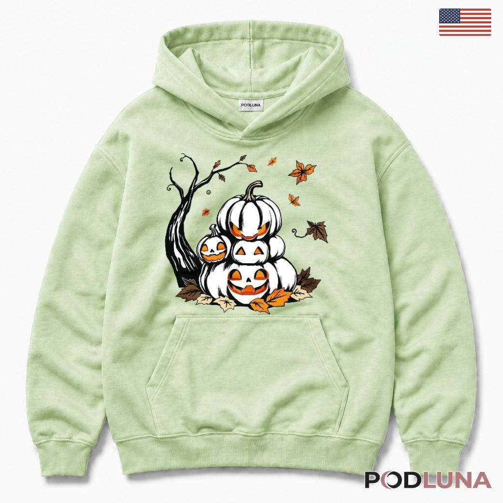 White Pumpkin Stack Halloween Hoodie White Pumpkin Stack Halloween Hoodie