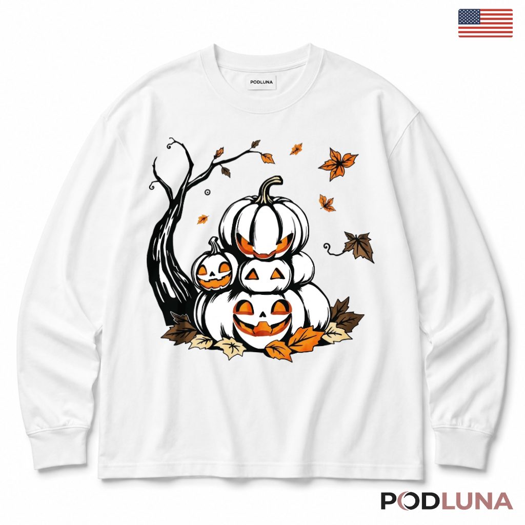 White Pumpkin Stack Halloween Long Sleeve White Pumpkin Stack Halloween Long Sleeve