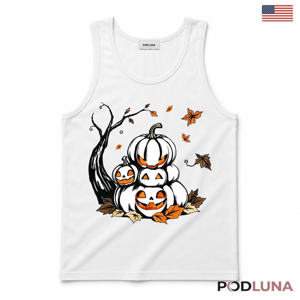 White Pumpkin Stack Halloween Tank Top White Pumpkin Stack Halloween Tank Top