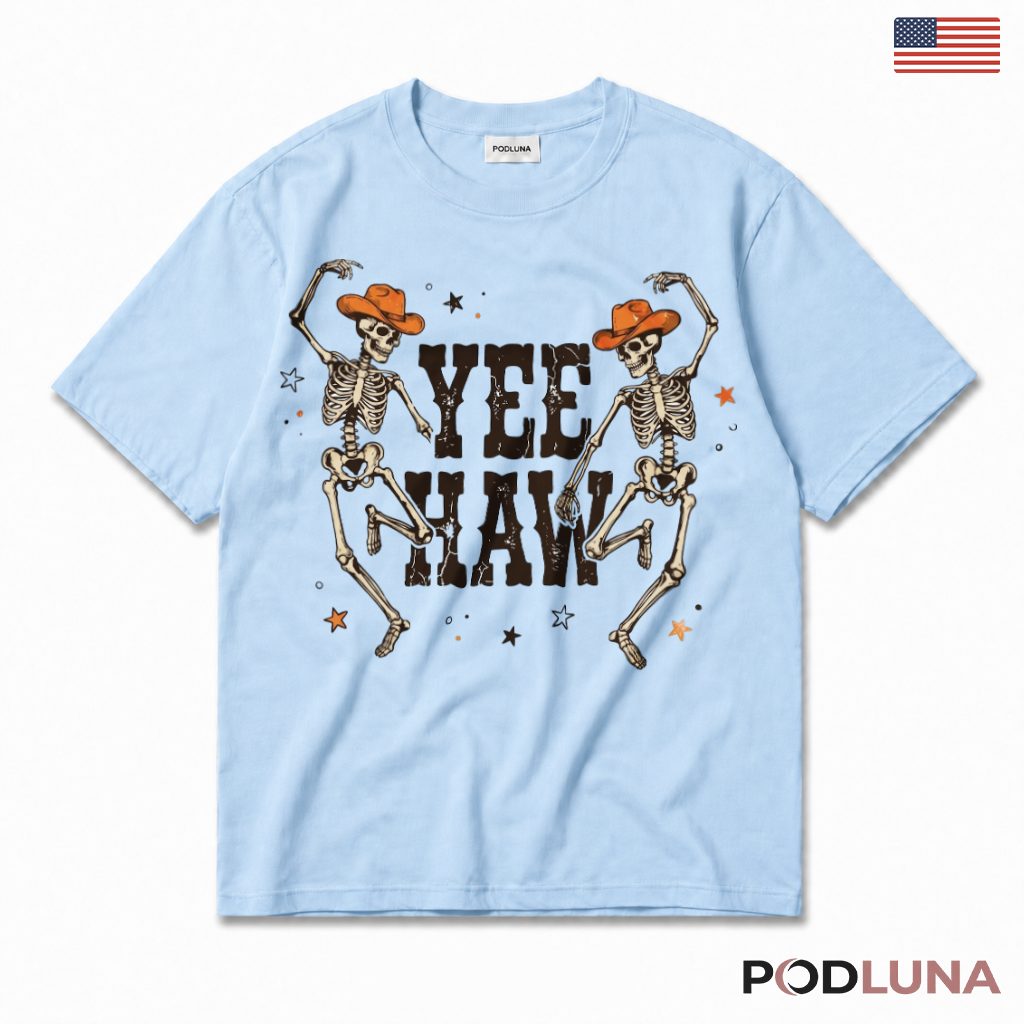 Yee Haw Cowboy Skeleton Halloween T-Shirt