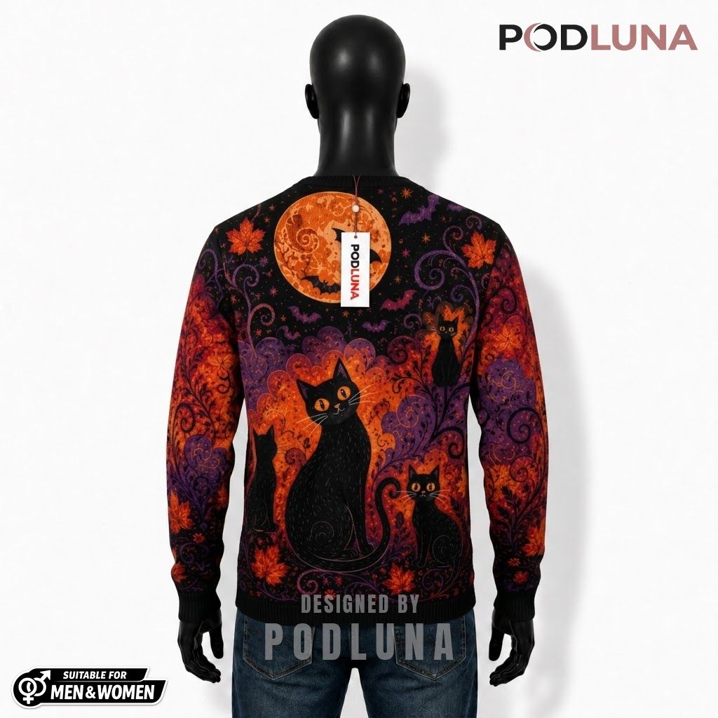 Autumn Halloween Cardigan Black Cat Moon 2 Autumn Halloween Cardigan Black Cat Moon 2