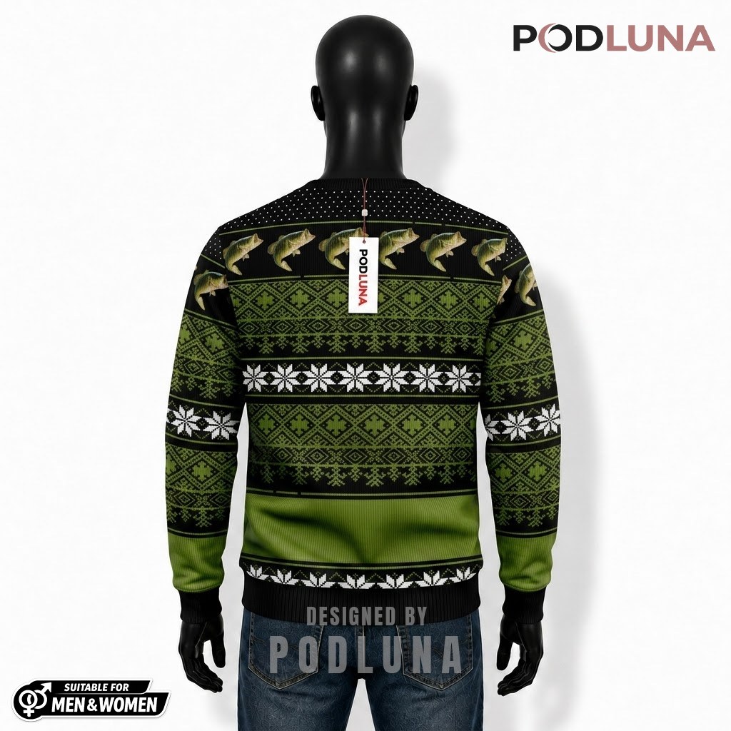 Bass Fish Ugly Christmas Sweater Merry Fishmas Back Bass Fish Ugly Christmas Sweater Merry Fishmas Back