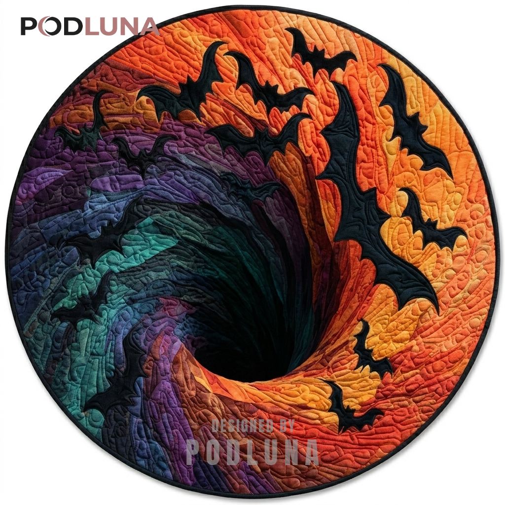 Bat Halloween 3D Rug Swirling Gradient Sunset Twilight Vortex