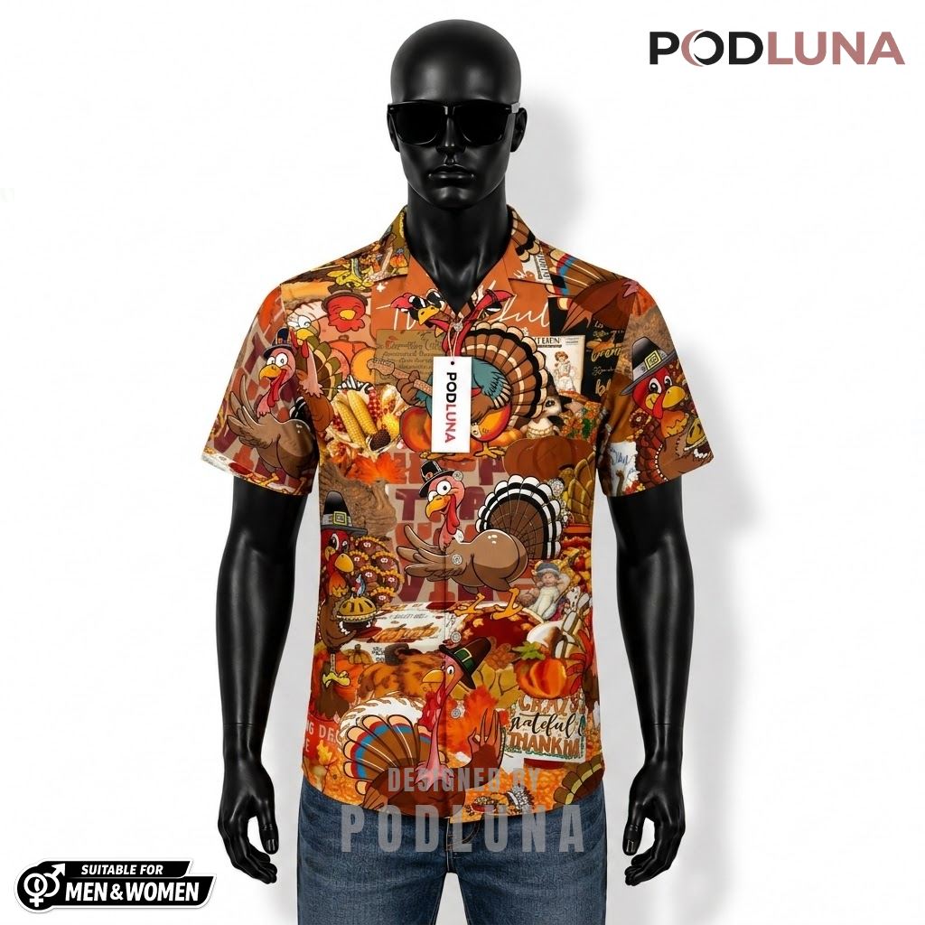 Be Thankful Thanksgiving Hawaiian Shirt Turkey Guitar Pumpkin Front