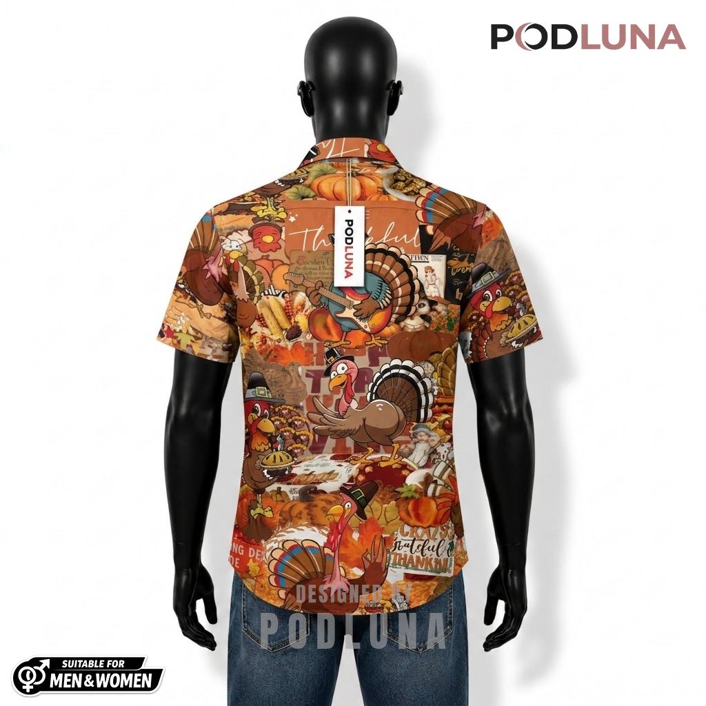 Be Thankful Thanksgiving Hawaiian Shirt Turkey Guitar Pumpkin Back Be Thankful Thanksgiving Hawaiian Shirt Turkey Guitar Pumpkin Back