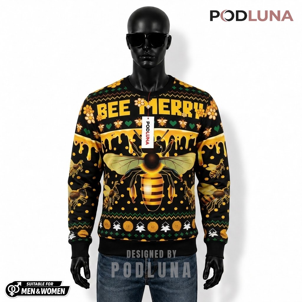 Bee Ugly Christmas Sweater Bee Merry Honey Front