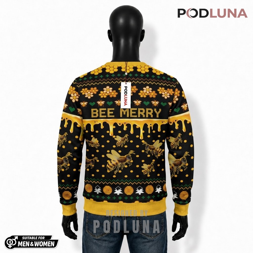 Bee Ugly Christmas Sweater Bee Merry Honey Back Bee Ugly Christmas Sweater Bee Merry Honey Back