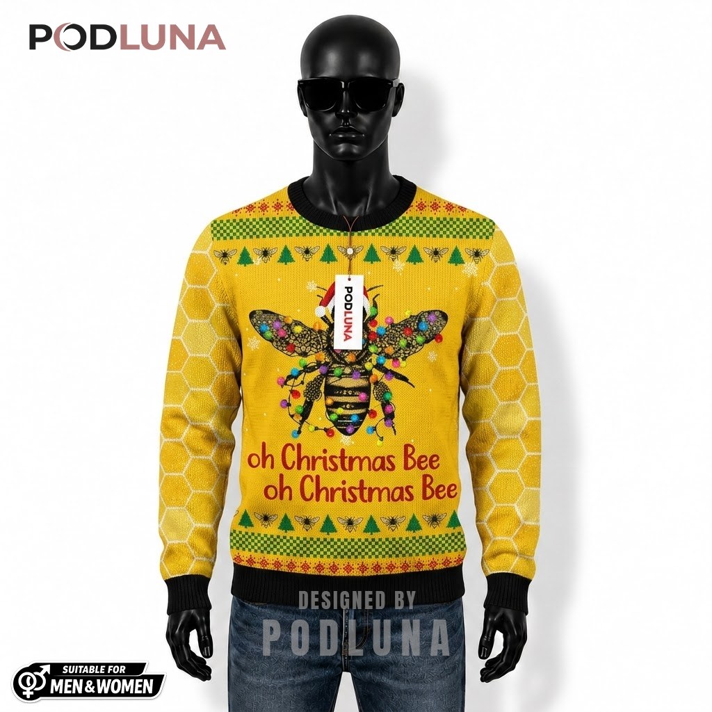 Bee Ugly Christmas Sweater Honeycomb Yellow Pattern Front