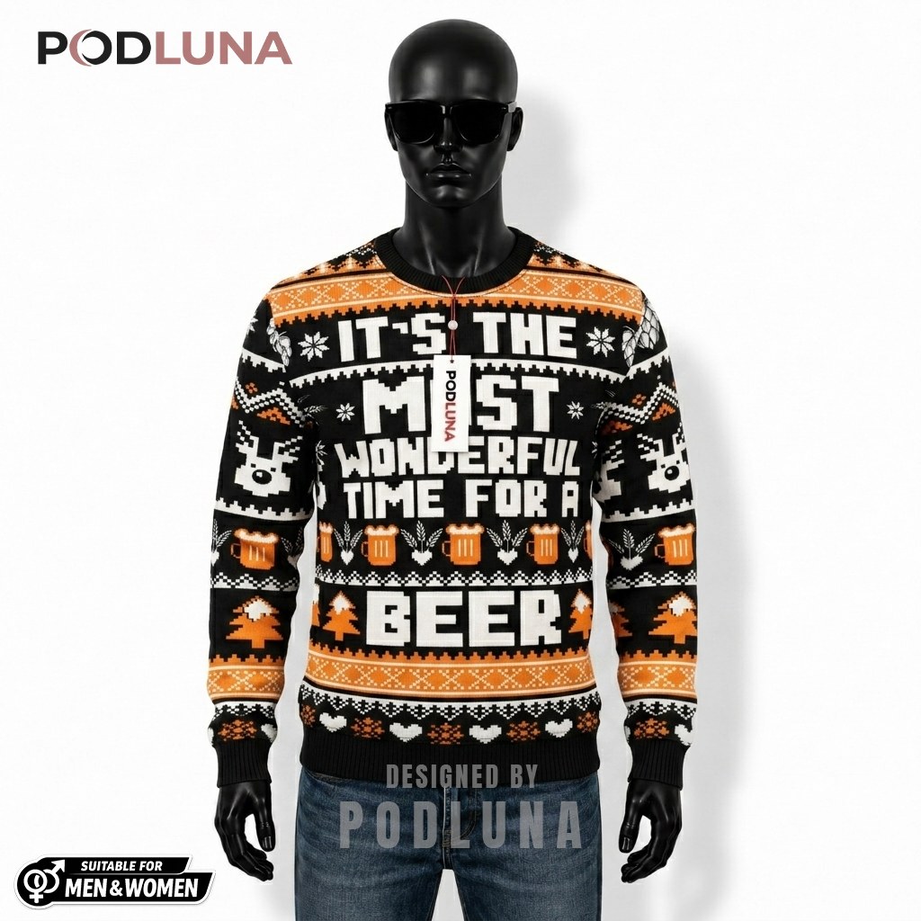 Beer Ugly Sweater Christmas Most Wonderful Time Front