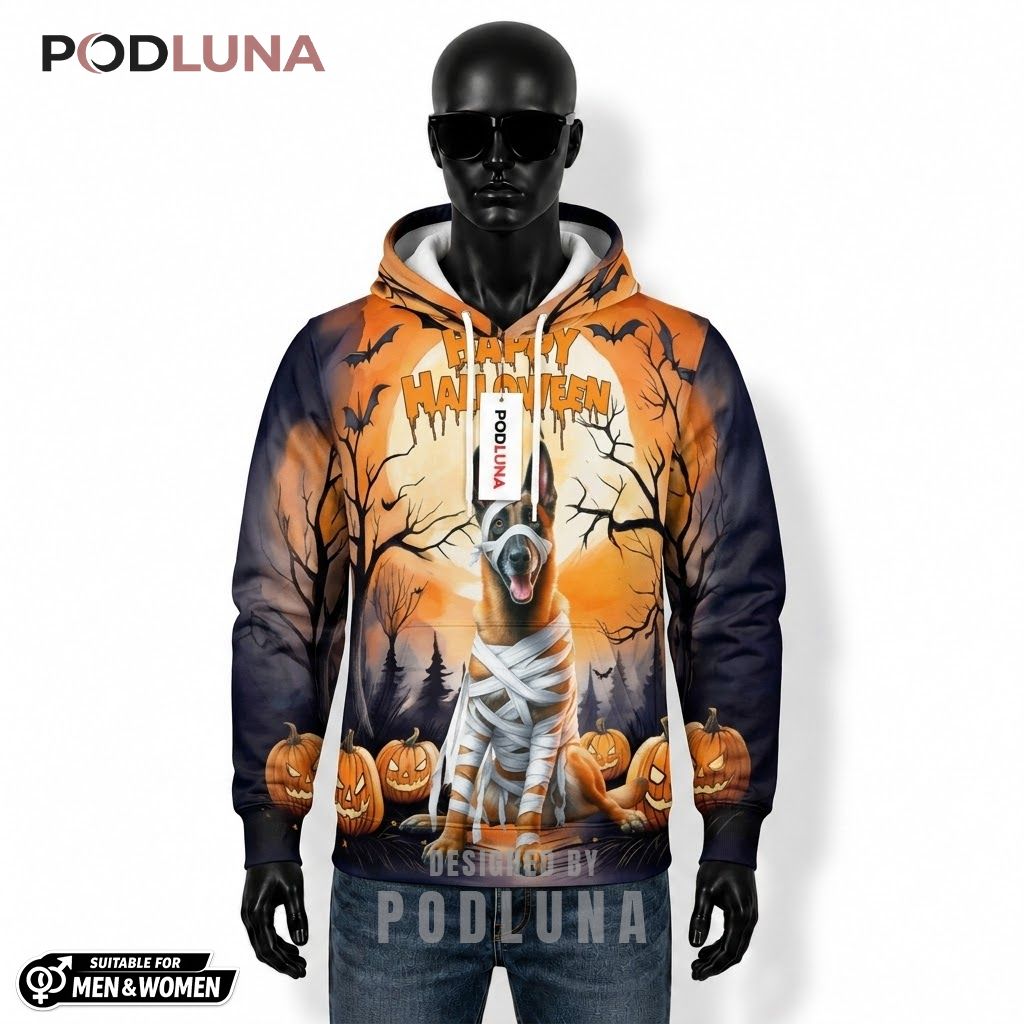 Belgian Malinois Halloween 3D Hoodie Happy Mummy Bandage 1