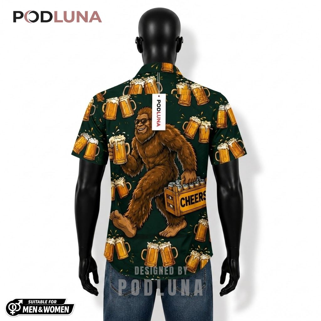 Bigfoot Beer Hawaiian Shirt Cheers Crate Green Pattern Back Bigfoot Beer Hawaiian Shirt Cheers Crate Green Pattern Back