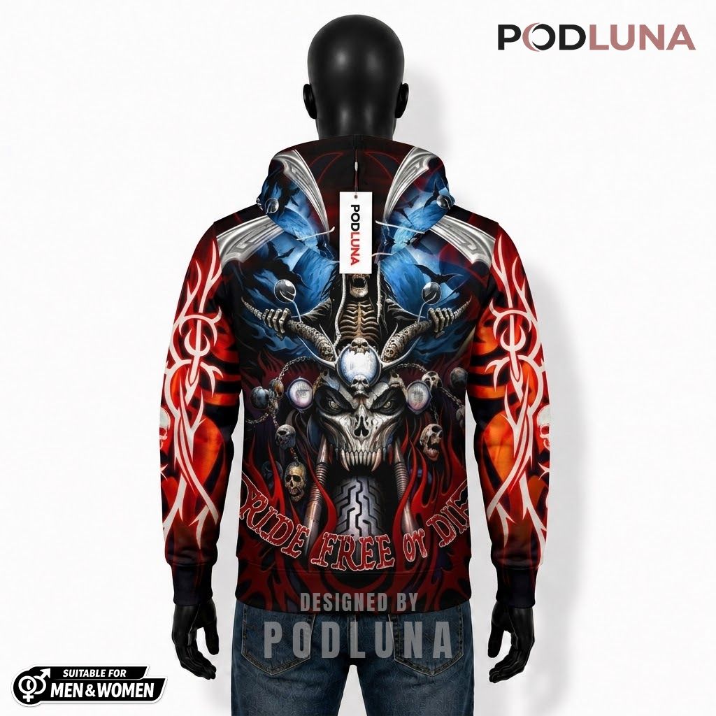 Biker Halloween 3D Hoodie Ride Free Or Die Skull 2 Biker Halloween 3D Hoodie Ride Free Or Die Skull 2