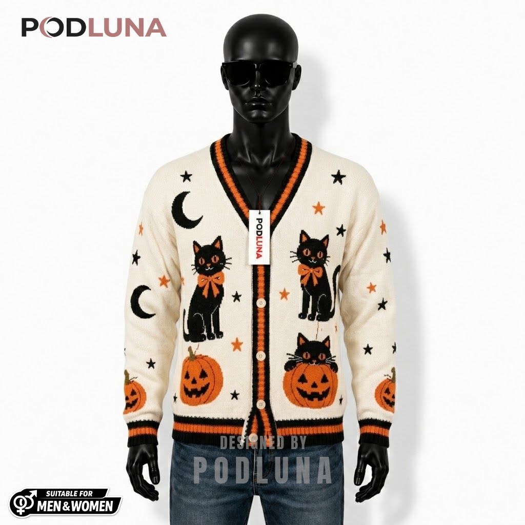 Black Cat Halloween Cardigan Trio Pumpkin Patch 1