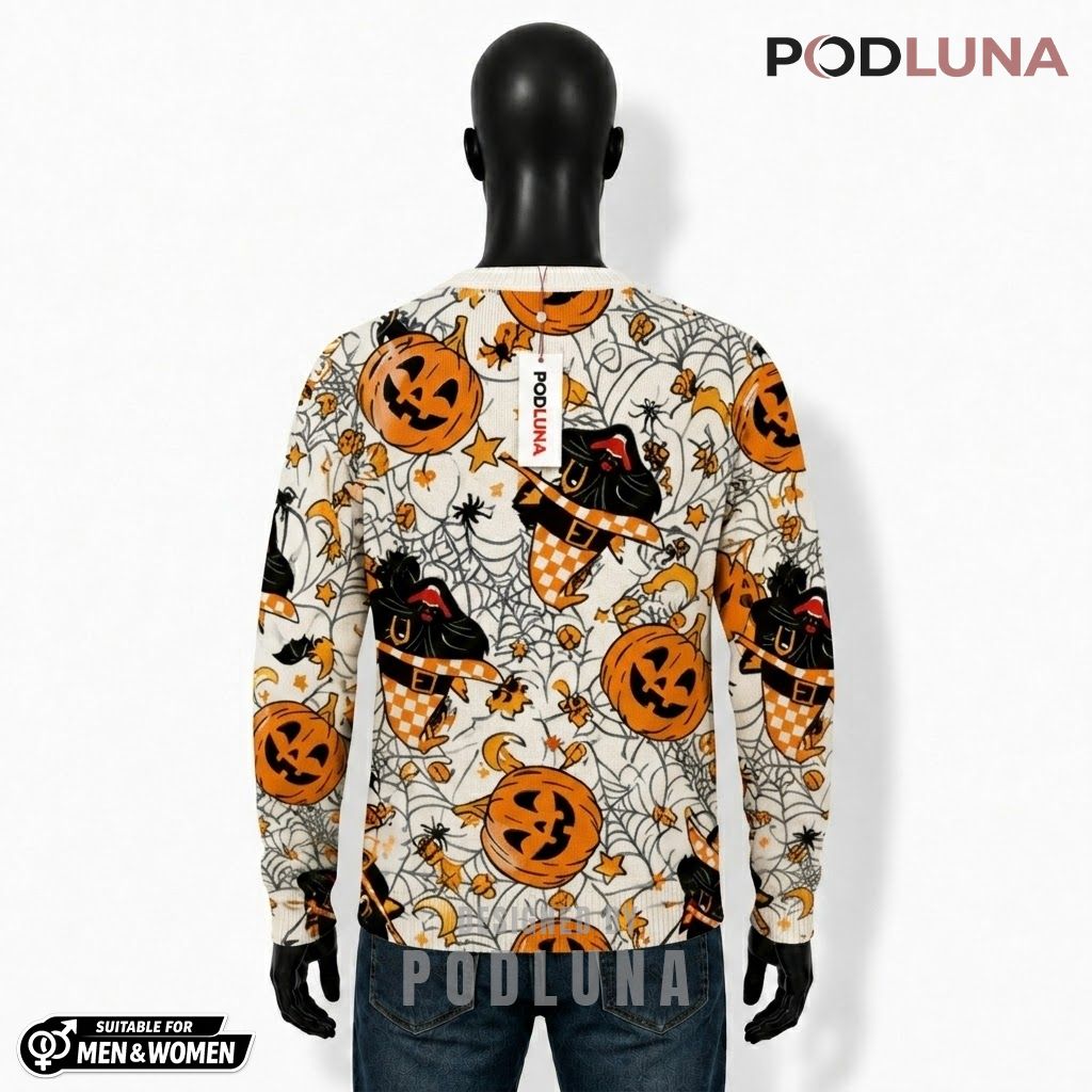 Black Cat Halloween Cardigan Witch Pumpkin Checker 2 Black Cat Halloween Cardigan Witch Pumpkin Checker 2