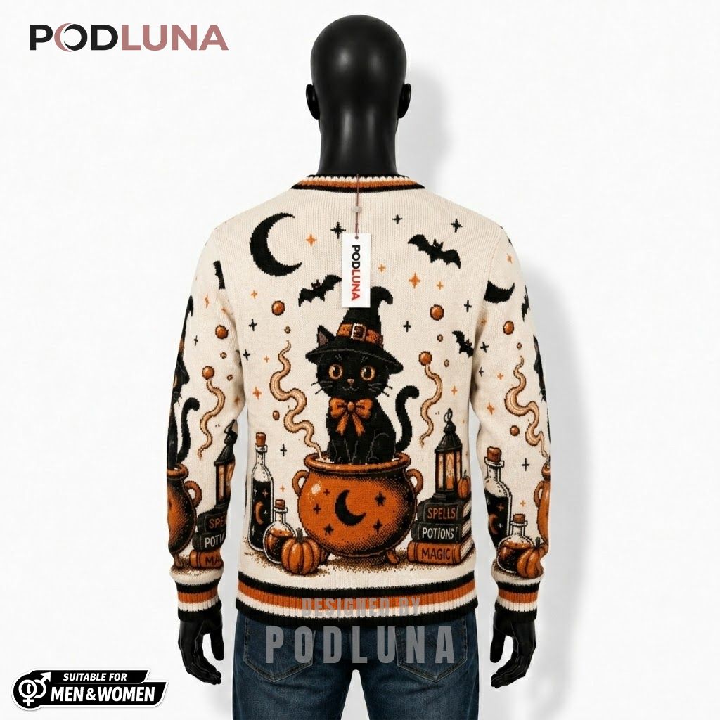 Black Cat Halloween Cardigan Witchy Cat Knit 2 Black Cat Halloween Cardigan Witchy Cat Knit 2
