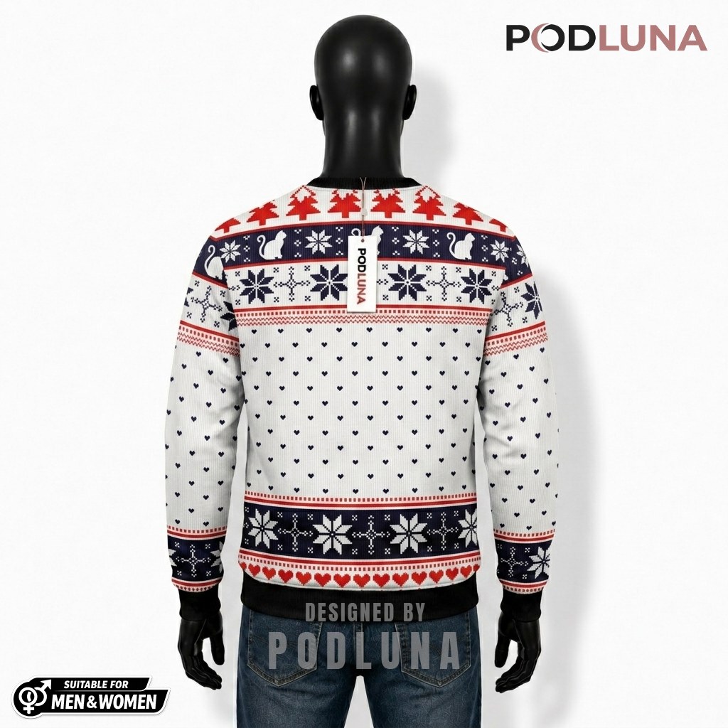 Black Cat Ugly Christmas Sweater Meowy Heart Back Black Cat Ugly Christmas Sweater Meowy Heart Back