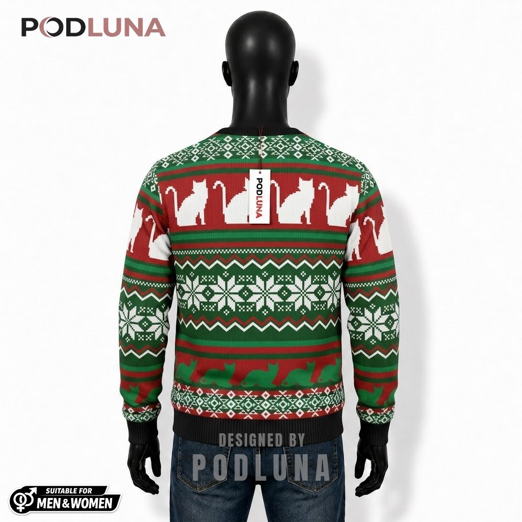 Black Cat Ugly Christmas Sweater What Funny Back Black Cat Ugly Christmas Sweater What Funny Back