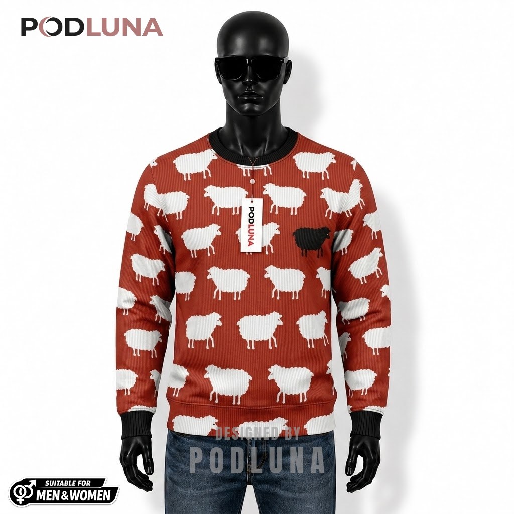 Black Sheep Ugly Christmas Sweater Funny Red Pattern Front
