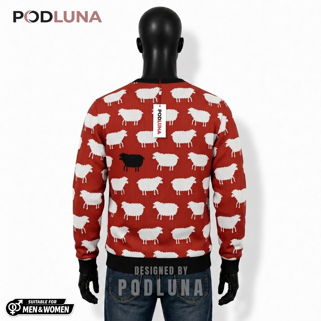 Black Sheep Ugly Christmas Sweater Funny Red Pattern Back Black Sheep Ugly Christmas Sweater Funny Red Pattern Back