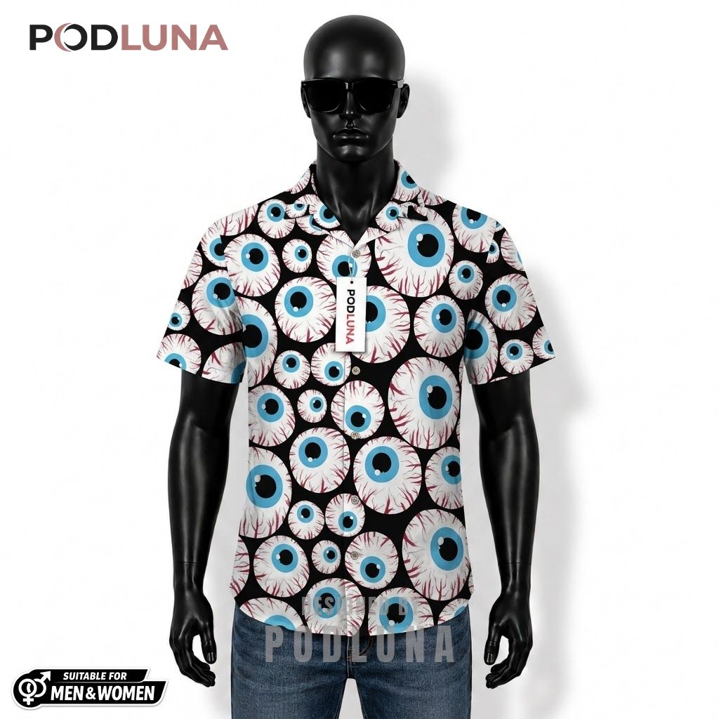 Bloodshot Eyeball Halloween Hawaiian Shirt Creepy Pattern Front