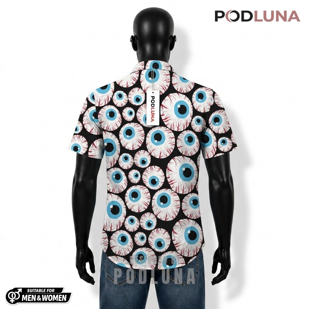 Bloodshot Eyeball Halloween Hawaiian Shirt Creepy Pattern Back Bloodshot Eyeball Halloween Hawaiian Shirt Creepy Pattern Back