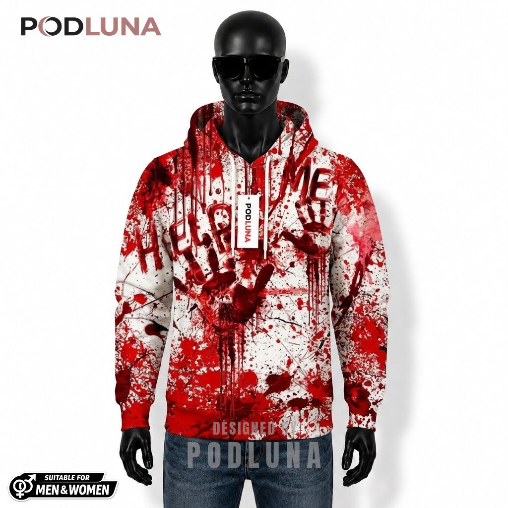 Bloody Halloween 3D Hoodie Help Me Handprints Costume 1