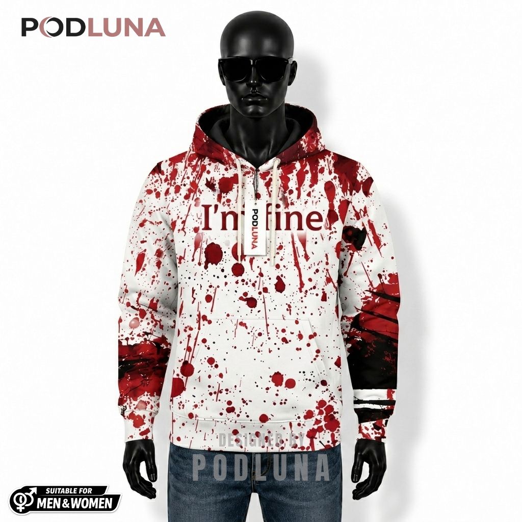 Bloody Halloween 3D Hoodie Im Fine Splatter Text Design 1