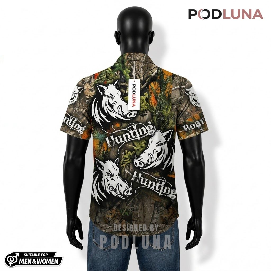 Boar Hunting Hawaiian Shirt Orange Camo Realtree Back Boar Hunting Hawaiian Shirt Orange Camo Realtree Back