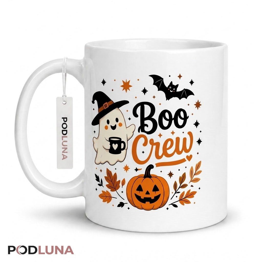 Boo Crew Halloween Mug Cute Ghost Witch Pumpkin Coffee Mug 1